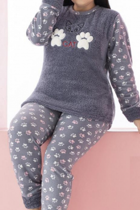 Pijama dama cocolino batal-marime mare, pufoasa si calduroasa, gri [2]