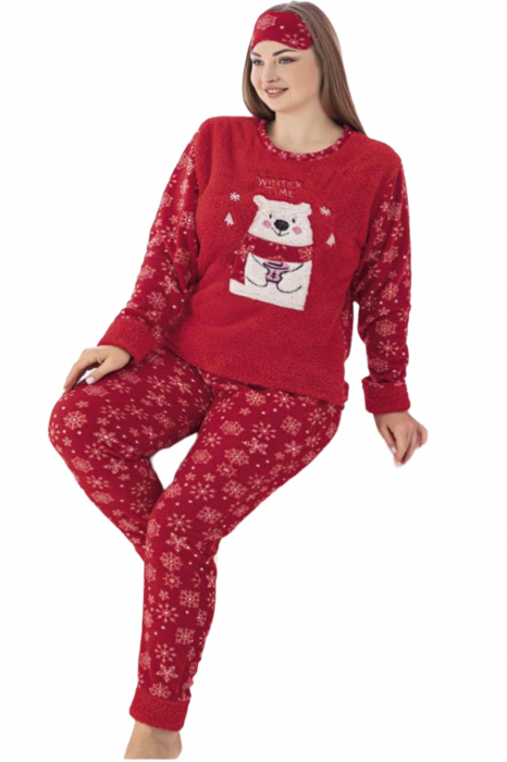 Pijama dama cocolino batal-marime mare, pufoasa si calduroasa, Craciun winter time, rosu [4]