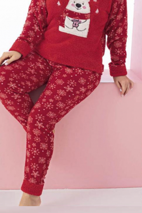 Pijama dama cocolino batal-marime mare, pufoasa si calduroasa, Craciun winter time, rosu [2]