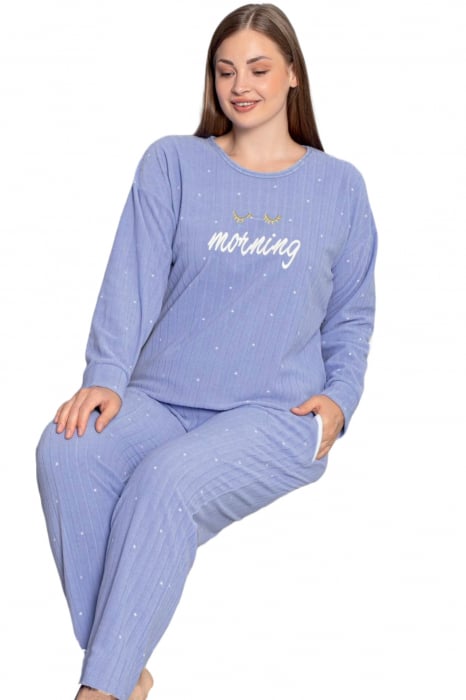 Pijama dama cocolino batal-marime mare, pufoasa si calduroasa, imprimeu Morning, albastru, embody.ro [4]