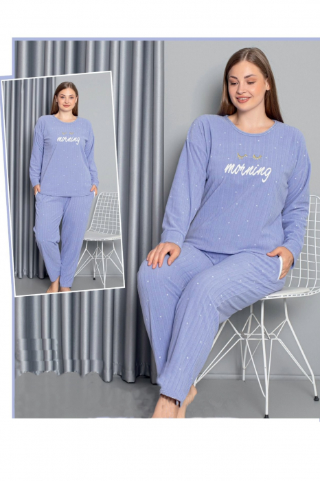 Pijama dama cocolino batal-marime mare, pufoasa si calduroasa, imprimeu Morning, albastru, embody.ro [2]