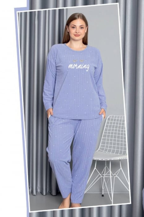 Pijama dama cocolino batal-marime mare, pufoasa si calduroasa, imprimeu Morning, albastru, embody.ro [3]