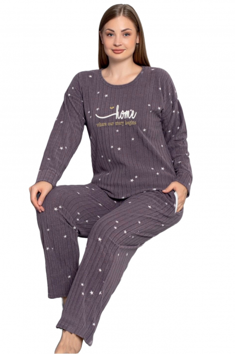 Pijama dama cocolino batal-marime mare, pufoasa si calduroasa, imprimeu home, maro, embody.ro [4]