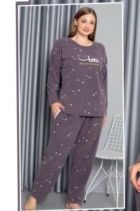 Pijama dama cocolino batal-marime mare, pufoasa si calduroasa, imprimeu home, maro, embody.ro [3]