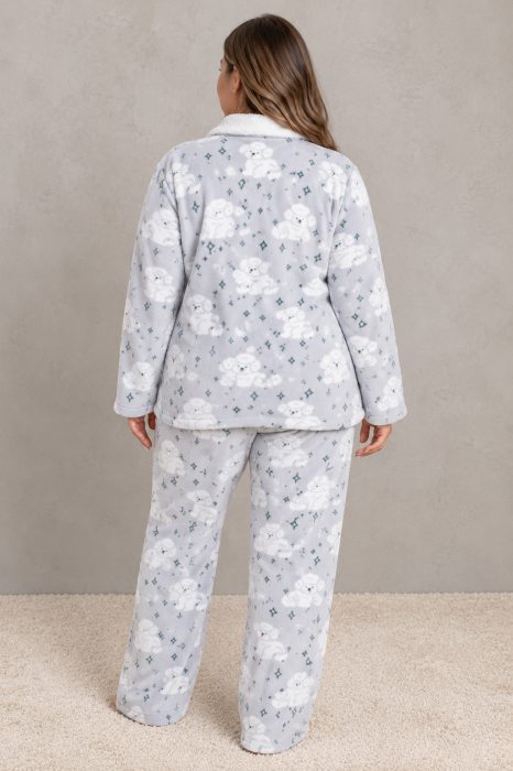 Pijama Dama Cocolino Groasa si Pufoasa, Marimi Mari, Gri, Set 2 Piese [2]