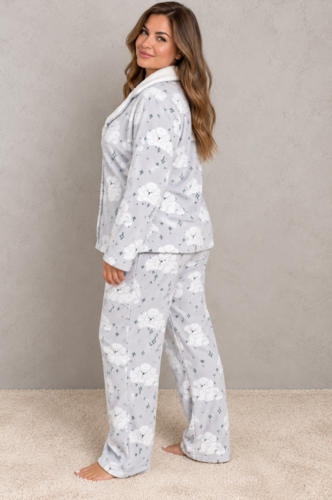 Pijama Dama Cocolino Groasa si Pufoasa, Marimi Mari, Gri, Set 2 Piese [3]