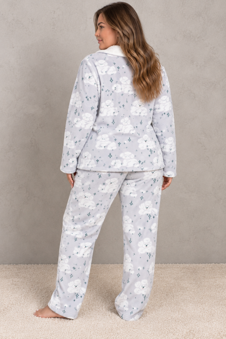 Pijama Dama Cocolino Groasa si Pufoasa, Marimi Mari, Gri, Set 2 Piese [4]