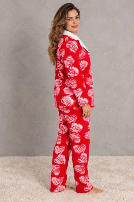 Pijama Dama Cocolino Groasa si Pufoasa, Marimi Mari, Rosu, Set 2 Piese [3]