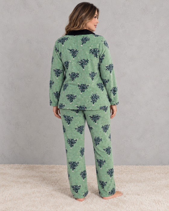 Pijama Dama Cocolino Groasa si Pufoasa, Marimi Mari, Verde, Set 2 Piese [2]