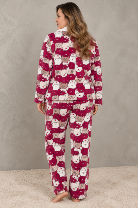 Pijama Dama Cocolino Groasa si Pufoasa, Marimi Mari, Visiniu, Set 2 Piese [4]