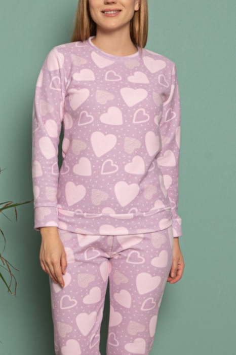 Pijama dama cocolino polar, pufoasa cu imprimeu Inimioare [10]