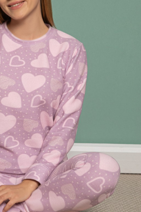 Pijama dama cocolino polar, pufoasa cu imprimeu Inimioare [12]