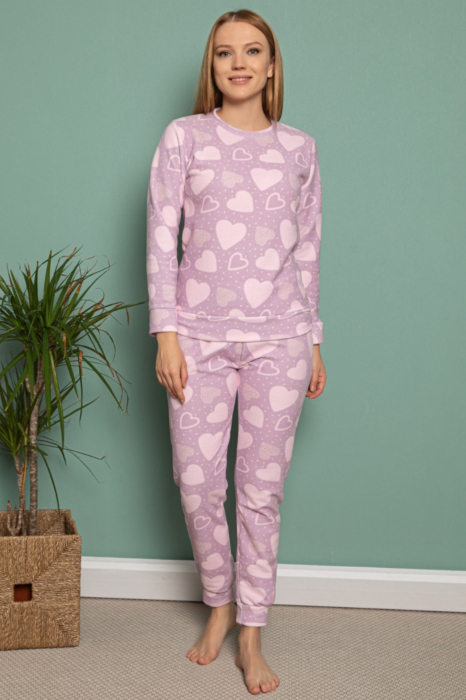 Pijama dama cocolino polar, pufoasa cu imprimeu Inimioare [2]