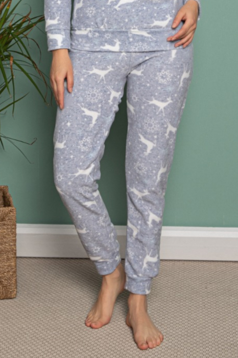 Pijama dama cocolino polar, pufoasa cu imprimeu Reni Craciun [8]