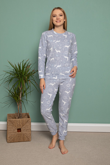 Pijama dama cocolino polar, pufoasa cu imprimeu Reni Craciun [2]