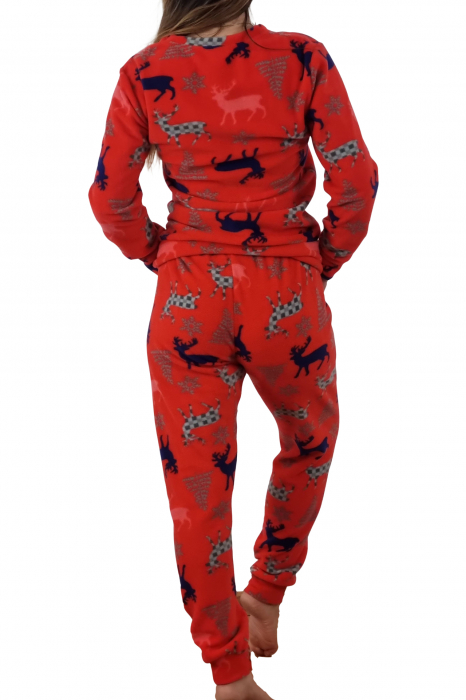 Pijama dama cocolino polar, pufoasa cu imprimeu Reni Craciun rosu-cadou craciun [7]