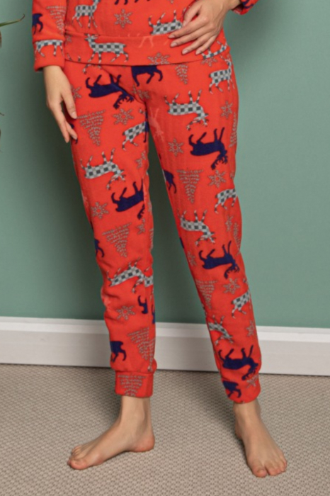 Pijama dama cocolino polar, pufoasa cu imprimeu Reni Craciun rosu-cadou craciun [8]