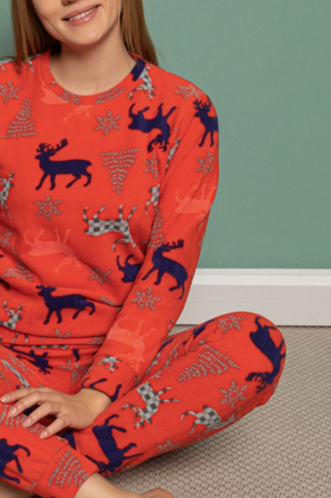 Pijama dama cocolino polar, pufoasa cu imprimeu Reni Craciun rosu-cadou craciun [11]