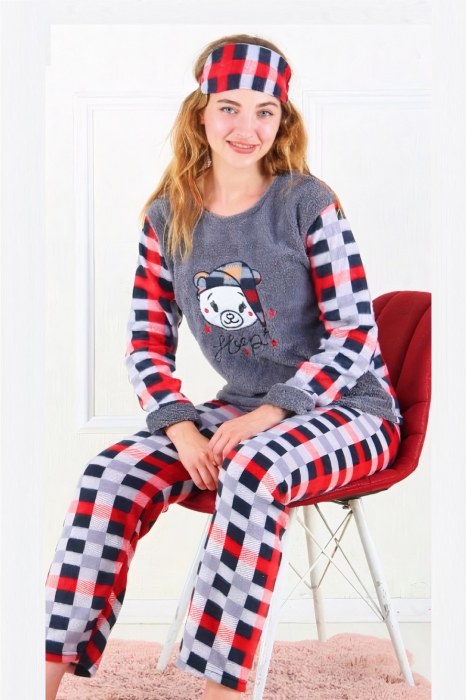 Pijama dama cocolino, pufoasa cu imprimeu Ursulet sleep, Gri [2]