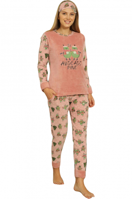 Pijama dama cocolino, pufoasa cu imprimeu Avocado, Corai [6]