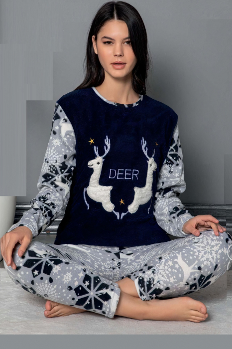 Pijama dama cocolino, pufoasa cu imprimeu Reni Craciun deer [2]