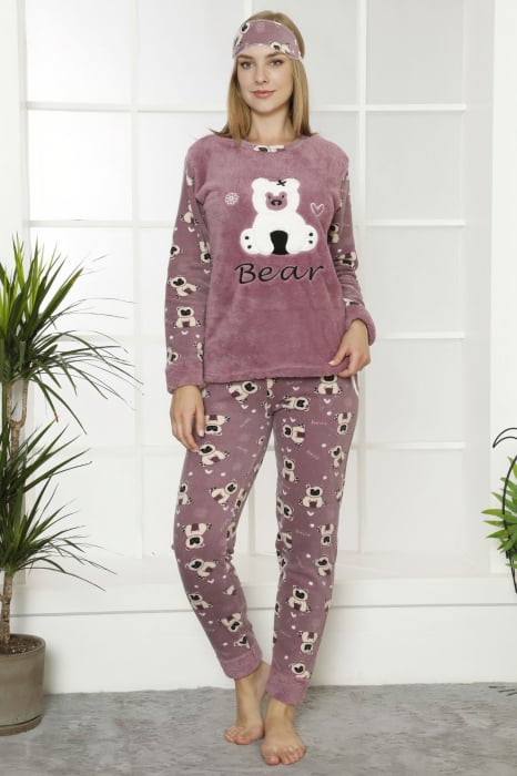 Pijama dama cocolino, pufoasa cu imprimeu Happy Bear mov [1]