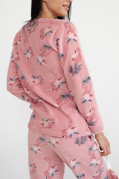 Pijama dama cocolino, pufoasa cu imprimeu Flamingo corai-cadou masca somn ochi [7]