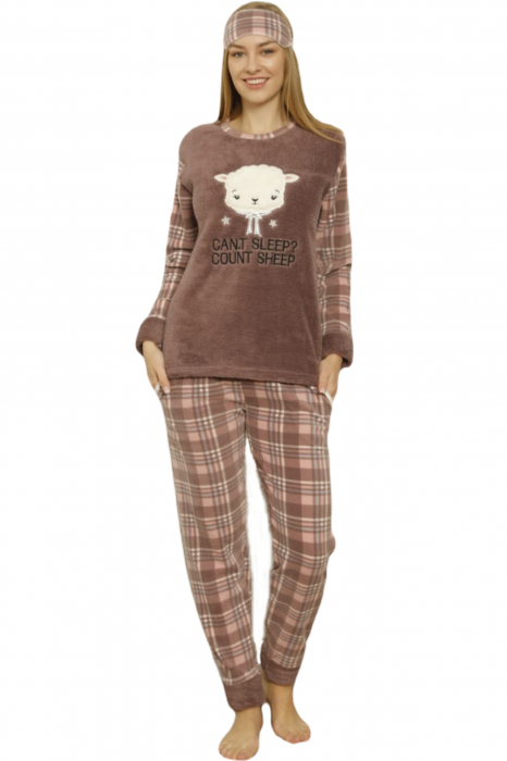 Pijama dama cocolino, pufoasa cu imprimeu Sheep, maro [7]