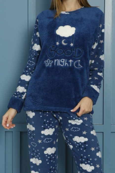 Pijama dama cocolino, pufoasa cu imprimeu Good night albastru - ideala cadou Craciun [4]