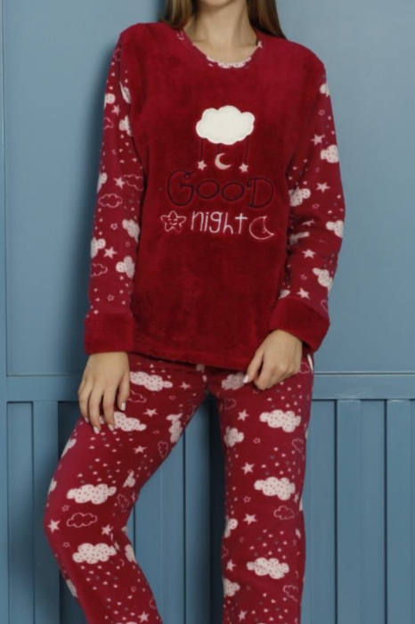 Pijama dama cocolino, pufoasa cu imprimeu Good night rosu - ideala cadou Craciun [4]
