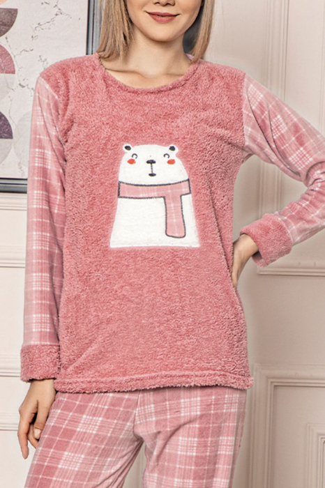 Pijama dama cocolino, pufoasa cu imprimeu Urs polar-Craciun corai [3]