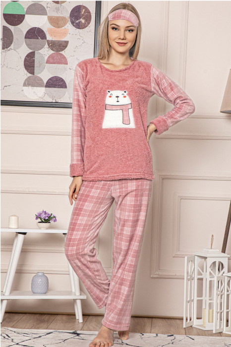 Pijama dama cocolino, pufoasa cu imprimeu Urs polar-Craciun corai [1]