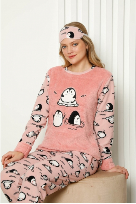 Pijama dama cocolino, pufoasa cu imprimeu Pinguini fericiti [2]