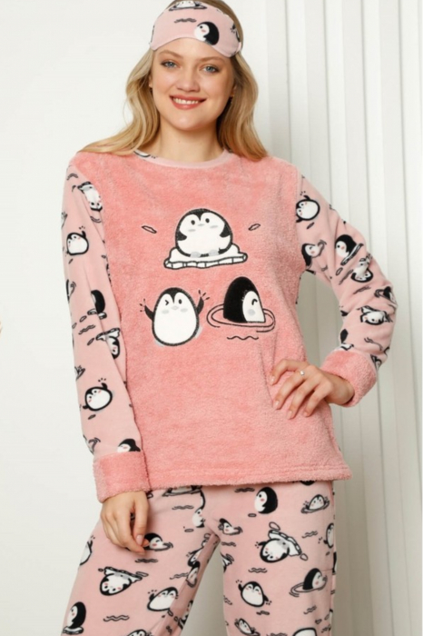 Pijama dama cocolino, pufoasa cu imprimeu Pinguini fericiti [4]