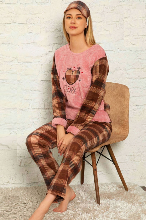 Pijama dama cocolino, pufoasa cu imprimeu Love, Maro [1]