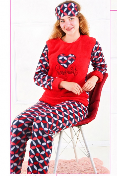 Pijama dama cocolino, pufoasa cu imprimeu Sweet, Rosu [2]