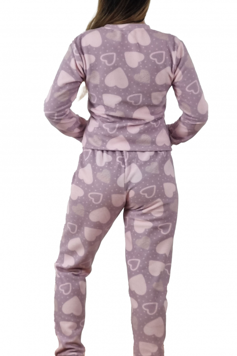 Pijama dama cocolino polar, pufoasa cu imprimeu Inimioare [6]
