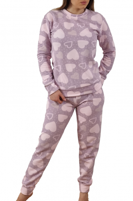 Pijama dama cocolino polar, pufoasa cu imprimeu Inimioare [5]