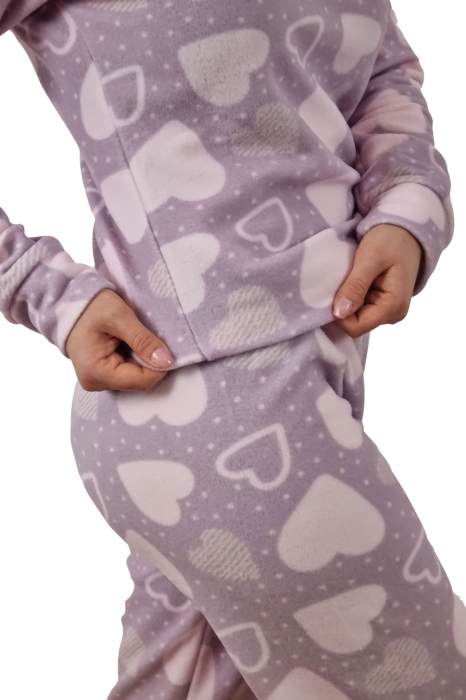 Pijama dama cocolino polar, pufoasa cu imprimeu Inimioare [7]