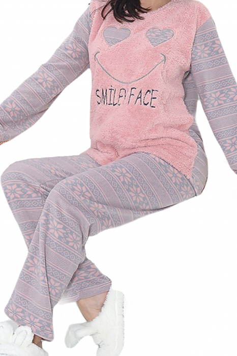 Pijama dama cocolino, pufoasa cu imprimeu Smiley [3]