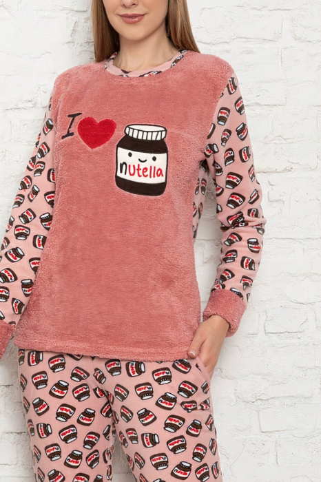 Pijama dama cocolino, pufoasa cu imprimeu Love chocolate [3]