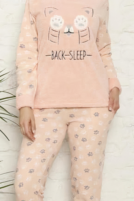 Pijama dama cocolino, pufoasa cu imprimeu Pisicuta back sleep [3]
