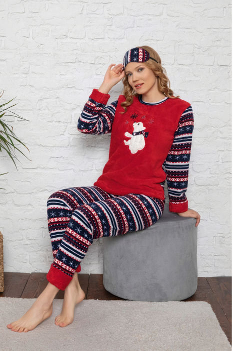 Pijama dama cocolino, pufoasa cu imprimeu Craciun-ursulet [2]