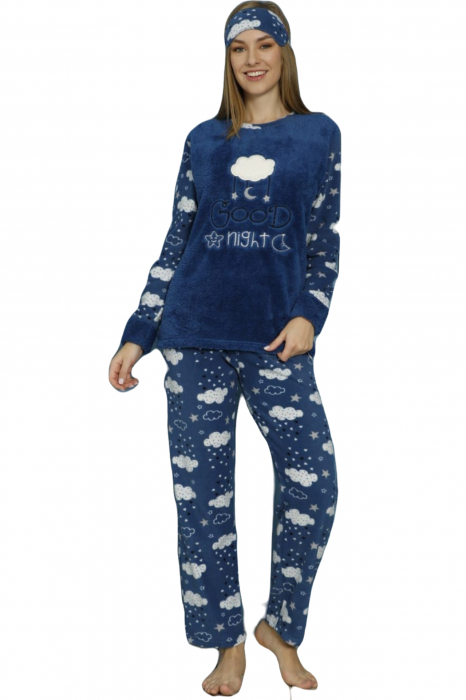 Pijama dama cocolino, pufoasa cu imprimeu Good night albastru - ideala cadou Craciun [5]