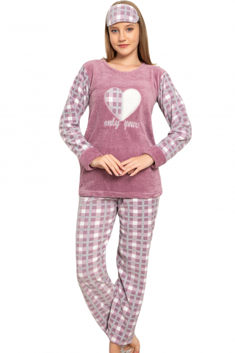 Pijama dama cocolino, pufoasa cu imprimeu Inimioara mov [4]