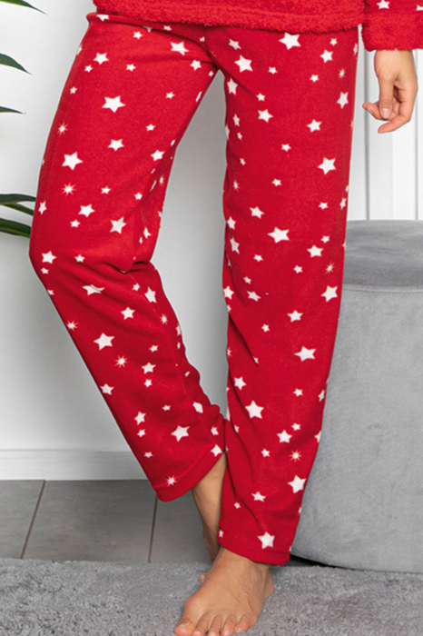 Pijama dama cocolino, pufoasa cu imprimeu Pisicuta sleep rosu [3]
