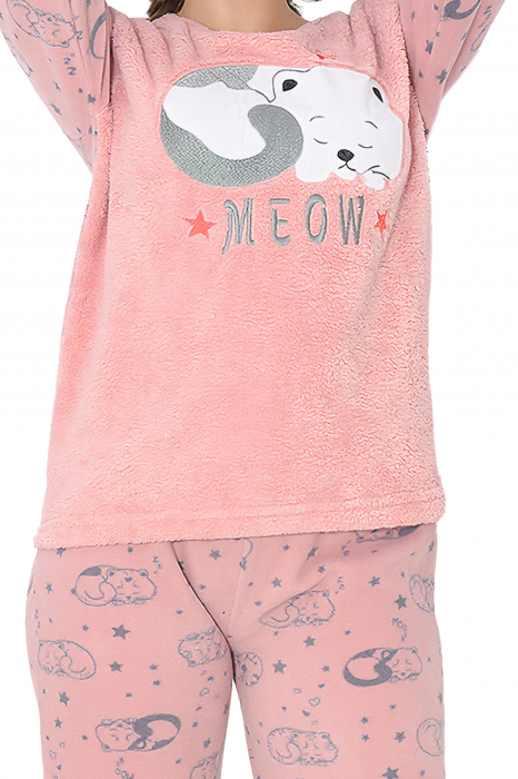 Pijama dama cocolino, pufoasa cu imprimeu Meow [2]