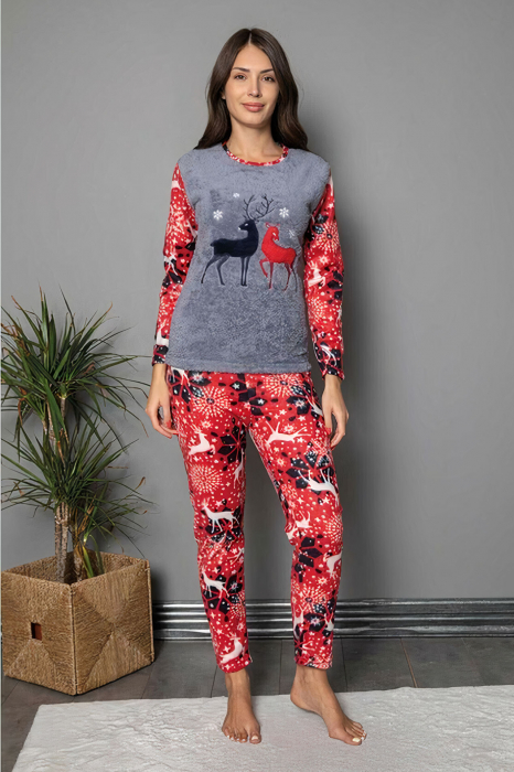 Pijama dama cocolino, pufoasa cu imprimeu Reni Craciun [3]
