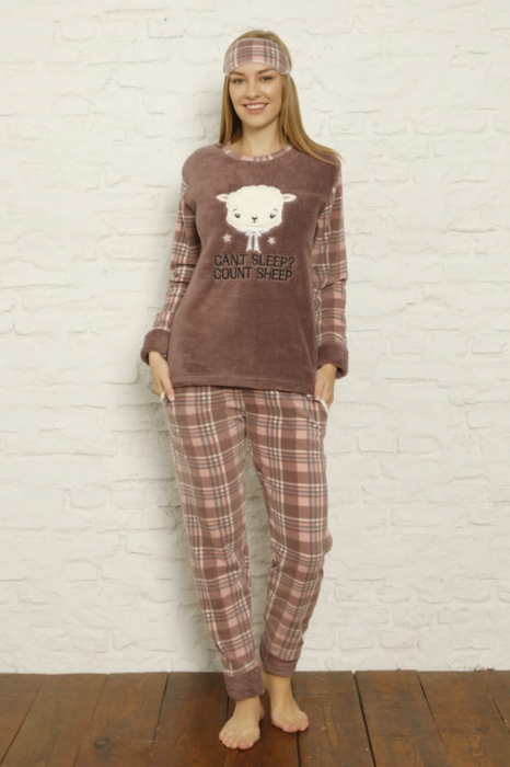 Pijama dama cocolino, pufoasa cu imprimeu Sheep, maro [4]