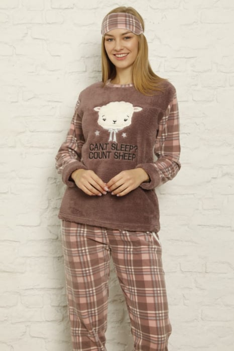 Pijama dama cocolino, pufoasa cu imprimeu Sheep, maro [6]
